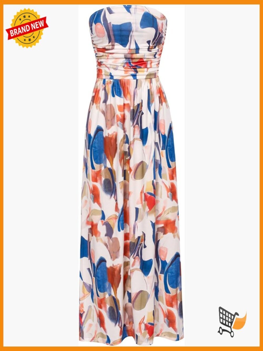 Strapless Maxi Dress with Pockets, Ruched Elastic Waist, A-Line Fit